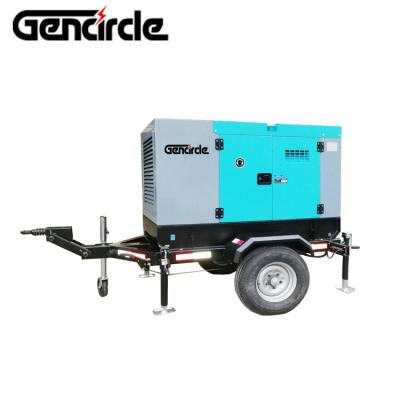 China Mobile trailer type genset 50 KVA 40kw portable diesel silent generator with wheels 8 -10 hours keep running for sale