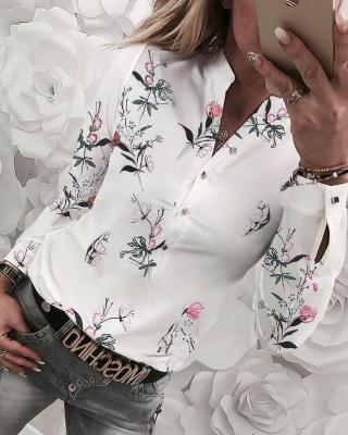 China 2021 Foreign Trade V-Neck Printed Shirt Long Sleeve European Amazon Ebay Washable Women's Clothing New and American Popular Top Selling for sale