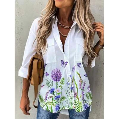 China 2023 European and American new fashion border women's digital print washable long sleeve shirt women's tops for sale