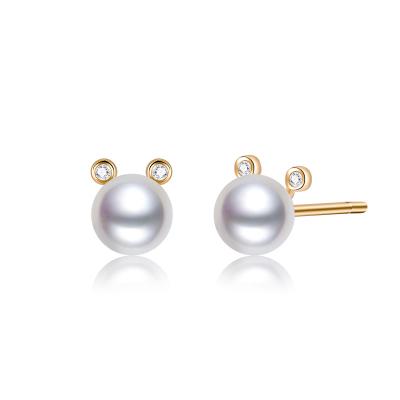 China 5-5.5mm Small Cute Seawater Cultured Real 18k 14k Yellow Solid Real Gold Real Natural Pearl Jewelry Stud Earring for sale