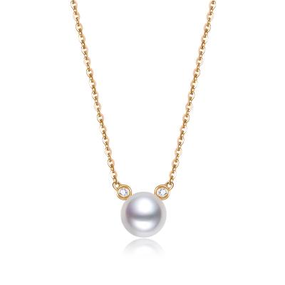 China Wholesale CLASSIC Women's 18k Yellow Gold Beaded Natural Japanese Akoya Pearl Pendant Necklace for sale