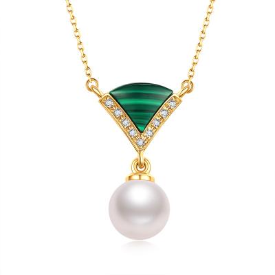 China CLASSIC fashion real pearl jewelry set malachite glass copper choker women pendant necklaces and earrings sets with stone pendant for sale