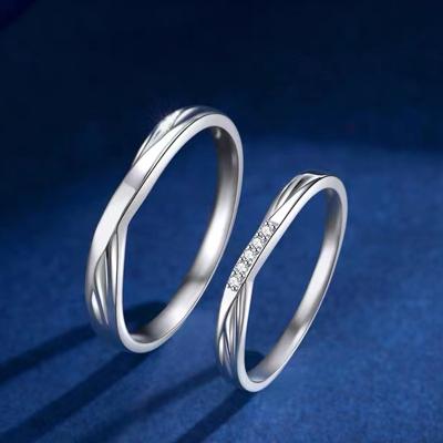 China CLASSIC New Fashion Couple Rings Open Lovers Real White Gold Diamond Wedding Ring for sale