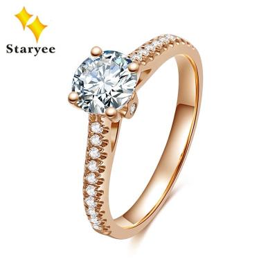 China Excellent Charles Colvard Forever One Yellow Gold Moissanite Ring Jewelry Solid 18Kt Vintage Cut One Carat Yellow Gold Engagement Rings for sale