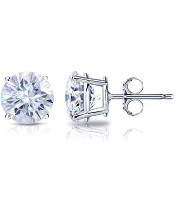 China 14k White Gold CLASSIC 5.0mm Round Moissanite Diamond Stone Stud Earrings for sale