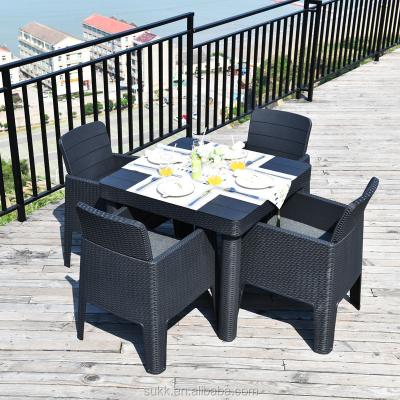 China Wholesale SUKK Weather Resistant Outdoor Plastic Glass Square Dining Table For Garden for sale