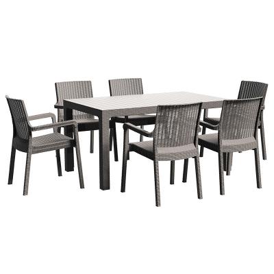 China Modern Modern Rattan Patio / Bistro Dining Set Outdoor Garden Patio Plastic Dining Tabler Set 7 Pcs for sale