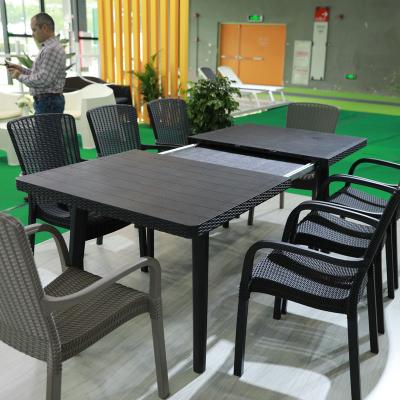 China Weather Resistant Hot Selling Rectangle Modern Extendable Plastic Dining Table Set for sale