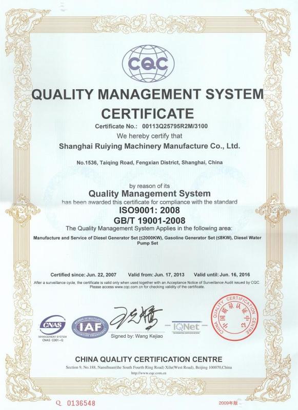 ISO9001:2008 - Shanghai ruiying machinery manufacture Co.ltd