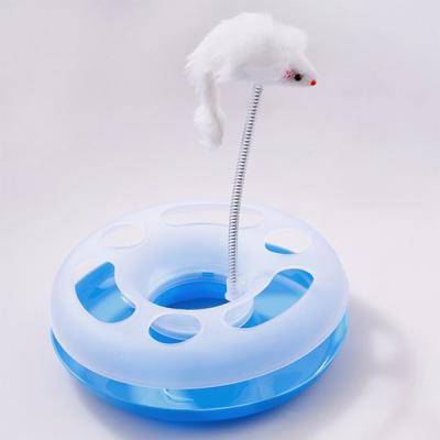 China Viable Funny Pet Toy Cat Amusement Circle Plate Interactive with Mouse or Spring Feather for sale