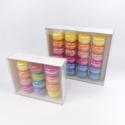 China Custom Clear Recycled Plastic Materials Bakery Dessert PET Gift Boxes For 12 24 French Macarons Display Series Packaging for sale