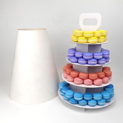 China Recycled Materials Custom 4 Tiers Cupcake Tower Macaroon Stand With Cover Food Grade Cardboard Party Dessert Paper Display Holder for sale