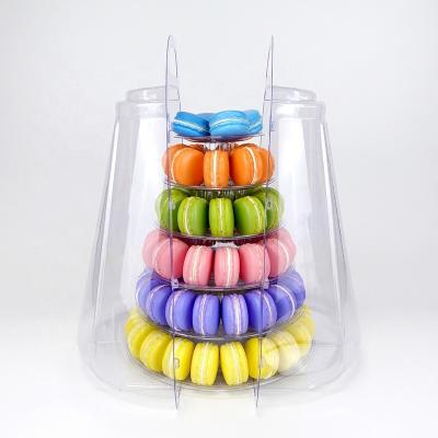 China Recycled Plastic Materials 6 Tiers Macaron Chocolate Cookie Tower Packaging With Carrying Case For Display for sale