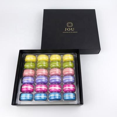 China Recyclable custom printed luxury 24 logo macaron desserts paper gift box with inserts plastic packaging for sale