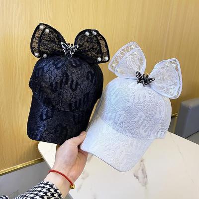 China JOINT Female Cute Classy Pearl Sun Shade Lace Baseball Cap Breathable Sports Hat With Bow for sale