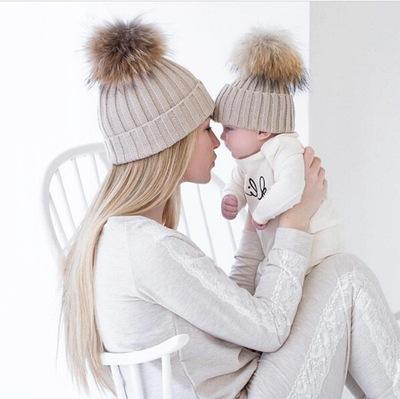 China Woolen Knitted Hats Mommy and Me Parent COMMON Child Winter Bean Bini Shearling Hat for sale