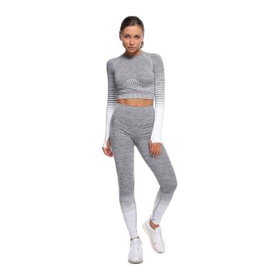 China Seamless QUICK DRY Autumn And Winter Yoga Clothes Suit Women's Tight-Fitting Quick-Drying Striped Fitness Clothes Pants Sports Yoga for sale