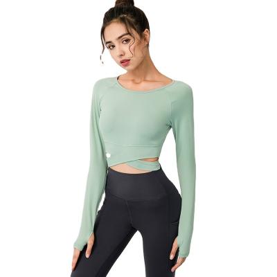 China New running QUICK DRY running fitness clothes women's thin long-sleeved yoga clothes autumn and winter with elastic chest protection tights S-059 for sale