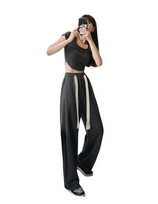 China Anti-wrinkle spring and Autumn Wide Leg Pants Summer casual drawstring high waist thin drape sports pants hot sale model XCC-010 for sale