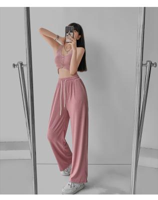 China Anti-wrinkle Wide-leg pants 2022 new drapey high-waisted women's all-match summer ice spring autumn wiping silk casual pants XCC-002 for sale