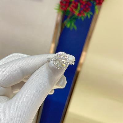 China FASHIONABLE Round Brilliant Engagement Ring Band Half Pave Wholesale Price Sterling Silver 925 Ring 3ct 9mm Cut Moissanite Halo for sale