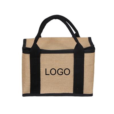 China Custom Logo Cotton Linen Insulated Tote Waterproof Thermal Cooler Bag For Food Delivery As Promotion Gift for sale