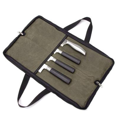 China Durable Chef Working Knife Carring Holder Pocket Waxing Canvas Knife Roll Set Bag QXOB-27 for sale