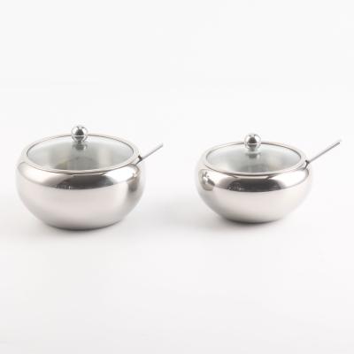 China Viable Stainless Steel Sugar Bowl with Lid and Spoon Sugar Dispenser for Coffee Condiment Container with Lid for Seasoning and Sauce for sale