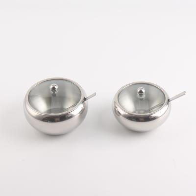 China Sustainable Stainless Steel Sugar Bowl with Clear Lid and Sugar Spoon for sale