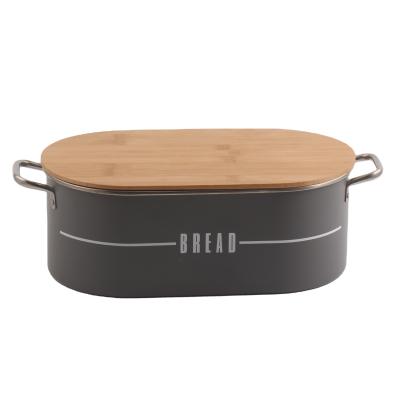 China Sustainable Eco-Friendly Wooden Box Bamboo Bin Wooden Lid Metal Lid Bamboo Bread Bin With Cutting Board for sale