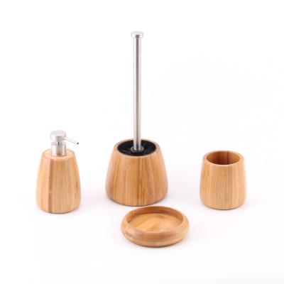 China Sustainable Eco - Friendly Bamboo Bathroom Set Wooden Bathroom Accessories Bath Sets With Toilet Brush And Holder for sale