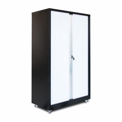 China Knock Down Door Cabinet Roller Shutter Office Cabinet Metal Drum 2 Door Rolling File Cabinet With Wheels for sale