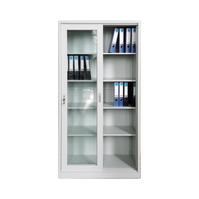 China Flip Up Metal Cabinet With Sliding Door Modern Design Glass File Storage Cabinet With Safe Lock for sale