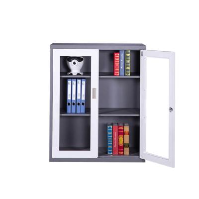 China Knock Down Cheap Price Steel Short Cabinet 2 Doors Glass Storage Cabinet Filing Cabinet for sale