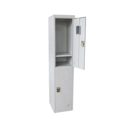 China Office Furniture KD Structure Home Office 2 Door Metal Clothes Locker 2 Tier Stuff Storage Locker Changing Steel Wardrobe for sale