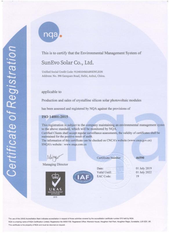 ISO14001 - Sunevo Solar Co., Ltd.