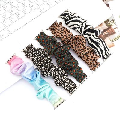 China Plaid Camouflage Leopard Watch Band Floral Pattern Printed Plaid Camouflage Floral Leopard Pattern Printed Elastic Wristbands Tie Up Scrunchie Watch Band for sale