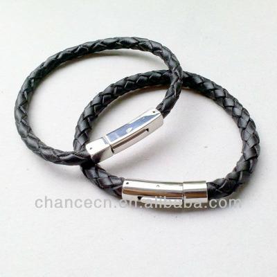 China Cheap Otto Lascana Braided Genuine Leather Stainless Steel Bracelet with Lobster Clasp Closure for sale