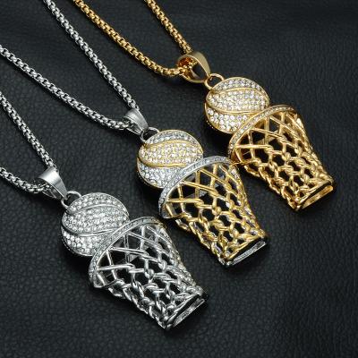 China Stainless Steel European Necklace Crystal Basketball Cage Pendant for sale