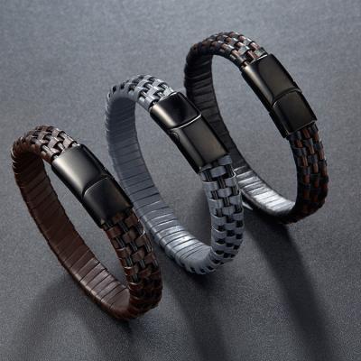 China China Wholesale Stainless Steel Braided Mens Bracelets Leather for sale