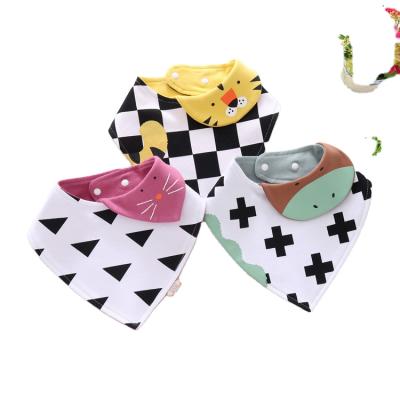 China Eco-freindly Cartoon Loop Baby Saliva Towels Triangular Hidden Bibs Stripe Animal Cotton Print Double Burp Cloths for sale