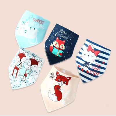 China Eco-freindly Cartoon Animal Stripe Cotton Triangular Baby Saliva Towels Bibs Burp Cloths for sale