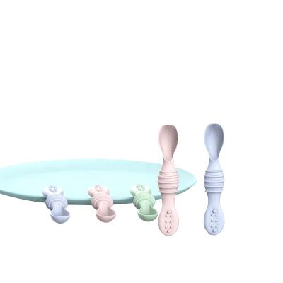 China Eco-Friendly Reusable Baby Feeding Spoon Adjustable Silicone Free Non-Toxic Baby Kids Feeding Spoon for sale