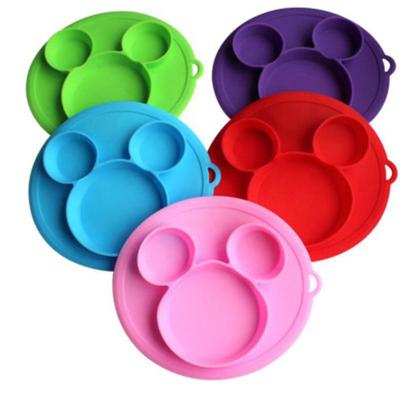 China Adjustable Eco Friendly Micky Mouse Silicone Baby Dish With Suction Cover Place Mat Feeding Bowl for sale