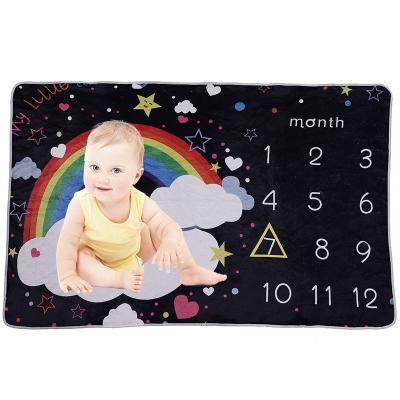 China Custom Eco-freindly 2021 Digital Printing Cartoon Monthly Baby Milestone Background Cloth Camera Photo Props 2 Layer Monthly Cover Photography for sale