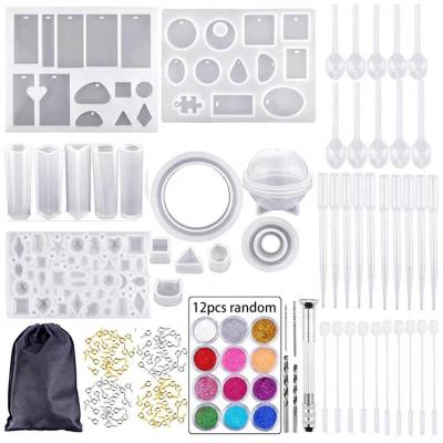 China Viable 83 Pieces Durable Glue Craft Casting Silicone Earring Resin Molds Jewelry Pendant Making Kit for sale