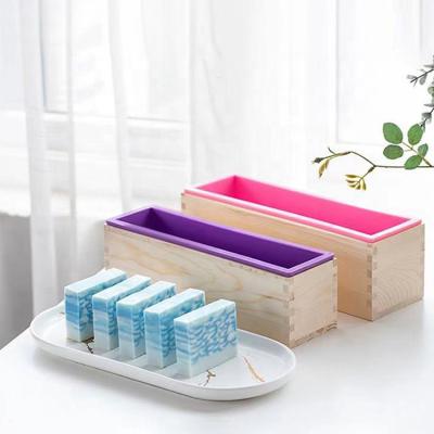 China Viable DIY Rectangle Silicone Loaf Soap Mold With Wooden Box Handmade Making Mold for sale