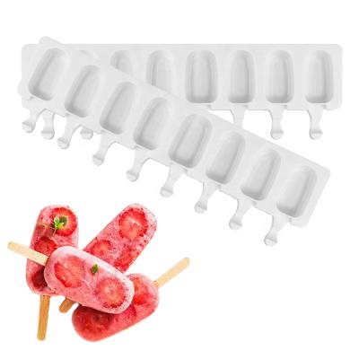 China Viable Hot Sale 8 Cavities Oval Shape Food Grade Silicone Ice Cream Mold Popsicle Molds for sale