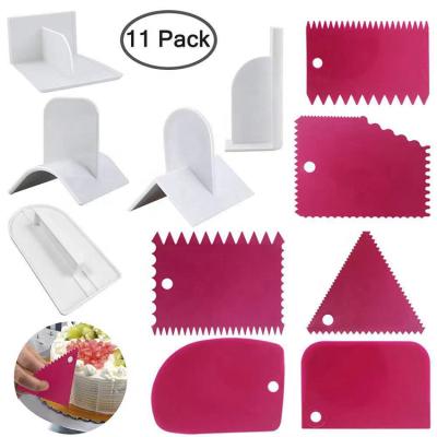 China 11pcs/set Sustainable Plastic Cake Scraper Triangle Cream Scraper Comb For Cake Edge Smoother for sale