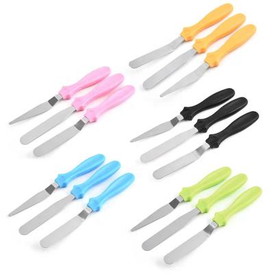 China Sustainable Hot Selling 3Pcs Stainless Steel Cake Icing Spatula Set With Colorful Handle for sale